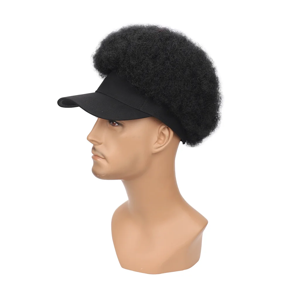 شعر مستعار أفرو قصير للرجال، غريب مجعد أسود قابل للتنفس، قبعة للحفلات التنكرية، مظهر طبيعي #5