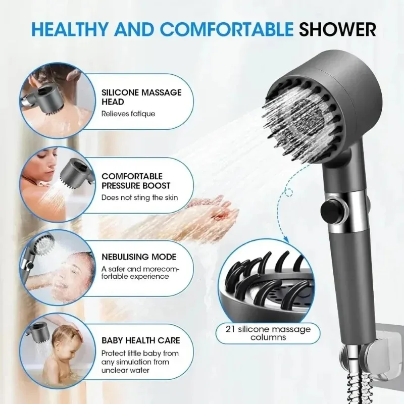 

For Spa Experience New High Pressure Shower Head Raindrop Faucet 3 Mode Adjustable Spray Filtration System with Massage Brush