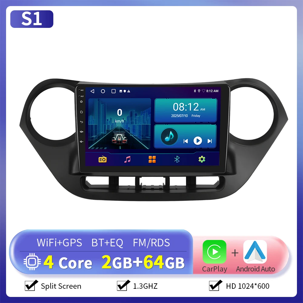 Camecho 6 + 128G Autoradio Draadloze CarPlay Android Auto Voor Hyundai I10 2014-2017 Auto Intelligente Systemen GPS Stereo 4G WiFi RDS