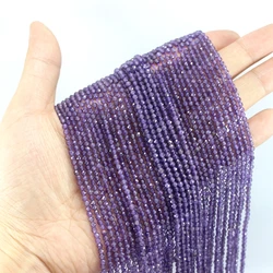 Microsemilla de amatista facetada Natural, cuentas de piedra redondas sueltas de 2/3/4MM para la fabricación de joyas, pulsera DIY, collar, tobillera de cintura