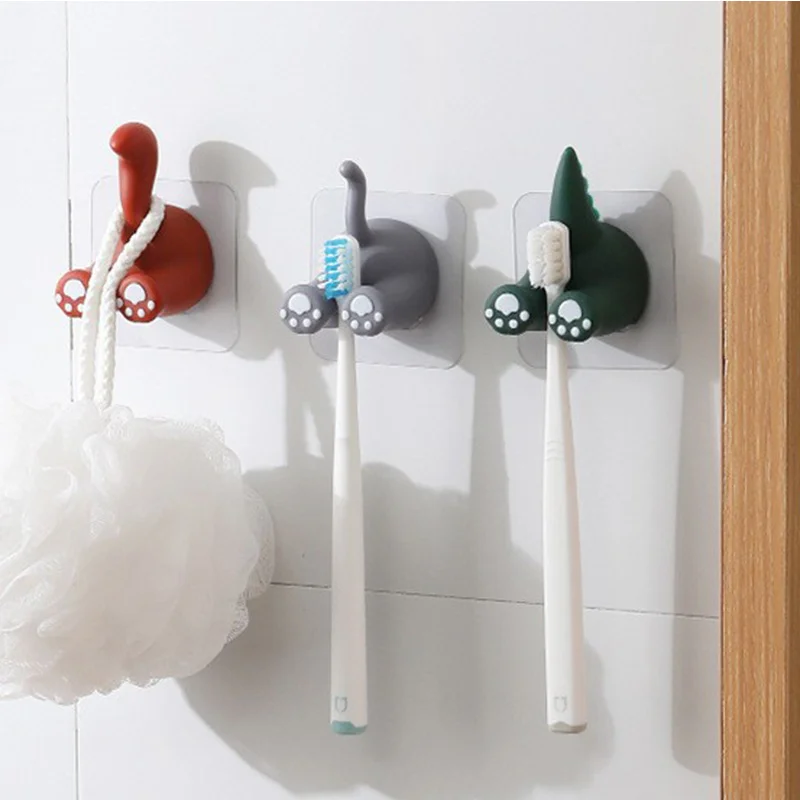 Cartoon Toothbrush Razor Holders Hook Wall Door Hooks Towel Key Plug Holder Hangers for Kitchen Bathroom Home Office Organizer