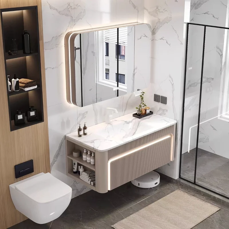 Bathroom Cabinet Slate Hot Bending Integrated Basin Oak Ceramic Wash Sink Washbasin Cabinet Combination