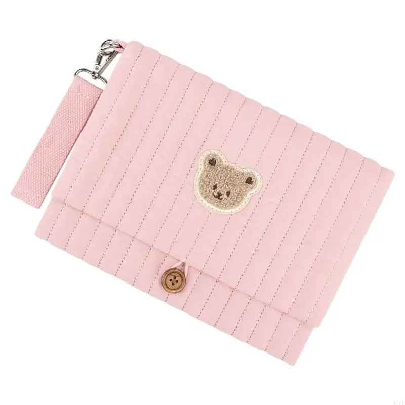 

97BE Bear Embroidery Quilted Baby Essential Hanging Travel Diaper Bag Case