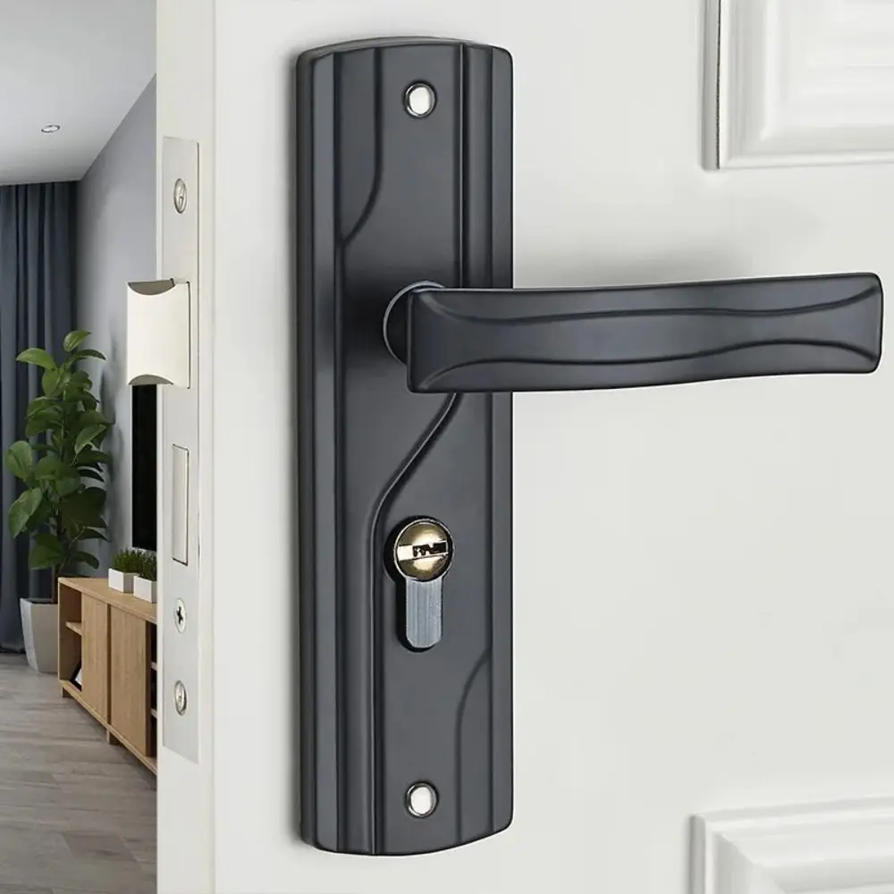 

Silent Bearing Door Handle Lock Set Manganese Steel With Keys Door Handle Lock Black Long Lasting Bedroom Door Lock Set