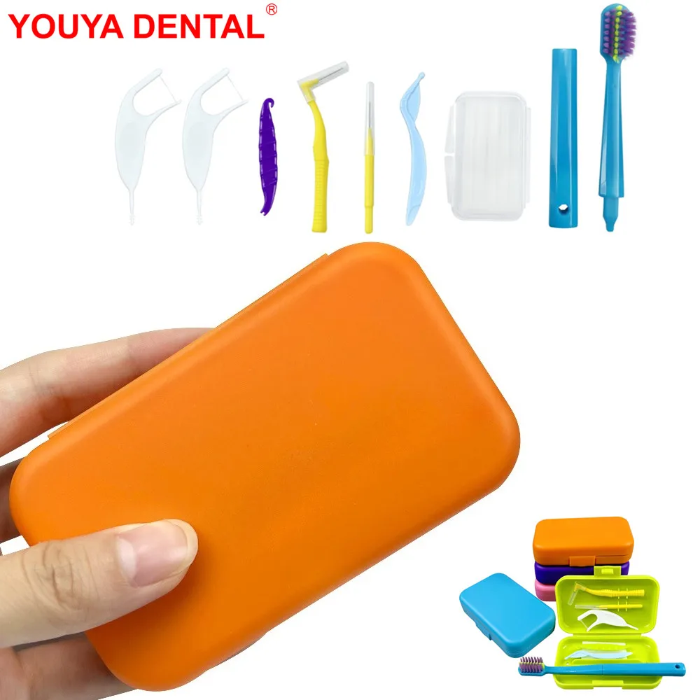 

Travel Dental Care Kits Ortho Wax Orthodontic Oral Cleaning Kit Toothbrush Interdental Brush Floss Sticks Case Oral Hygiene Tool