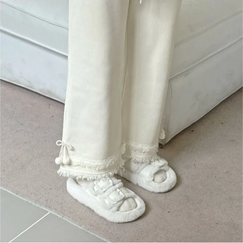 Japanese Kawaii High Waist Lolita Pants Women Sweet Hairball Tassels Wide Leg Pants Trousers Girl Autumn Loose Casual Sweatpants