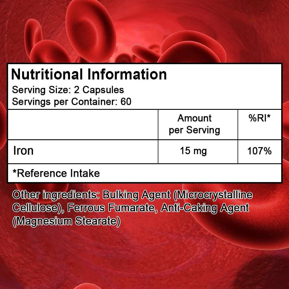 Iron Supplements - Helps Improve Energy Levels, Red Blood Cell Function and Blood Circulation Maintain A Healthy Immune System