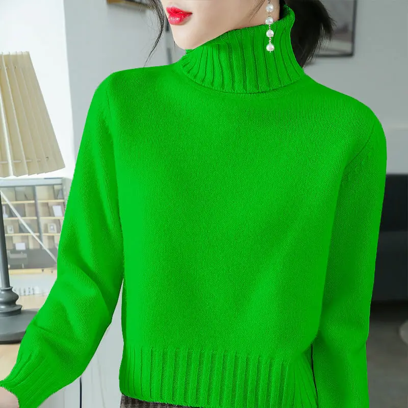 Fashion Turtleneck Knitted Solid Color All-match Sweater Women\'s Clothing 2022 Autumn New Casual Pullovers Loose Korean Tops