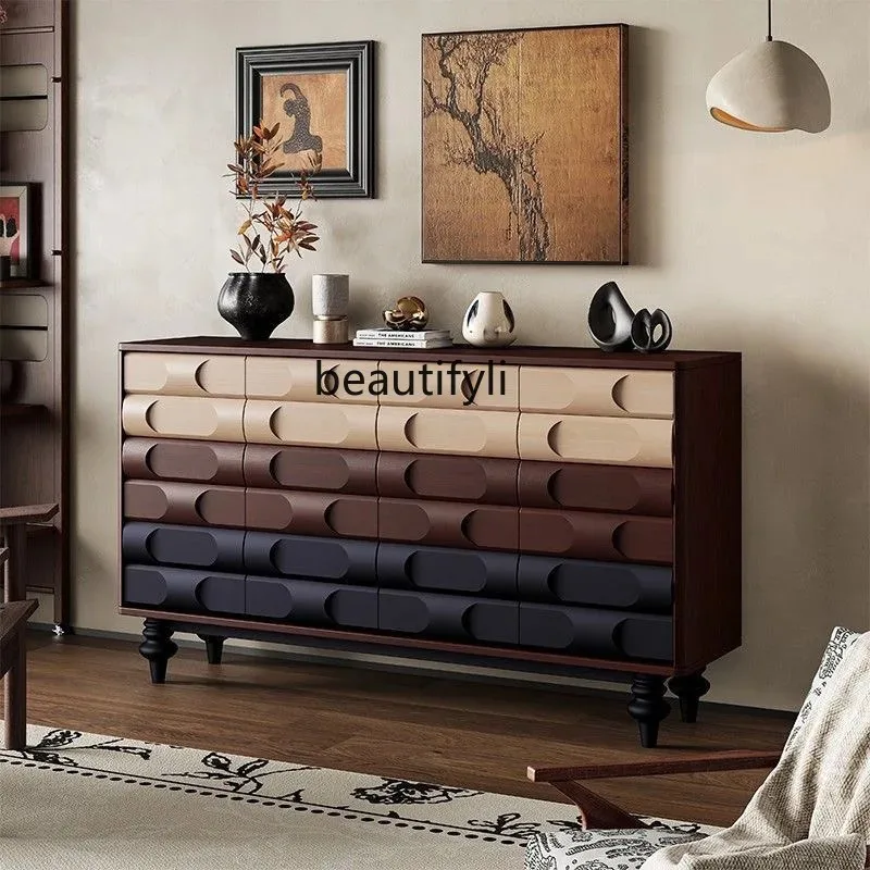 العتيقة الرجعية غرفة المعيشة المنزل الفرنسي الخشب الصلب الطعام الجانب خزانة خذاء بسيطة تخزين مزيج الشرفة خزانة K4050