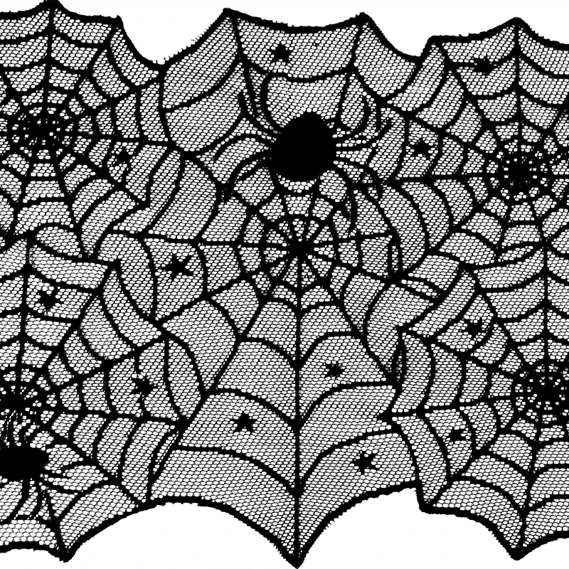 Halloween Lace Spider Web Tablecloths Black Skull Spider Web Fireplace Curtain Mantel Scarf Event Home Party Table Decorations