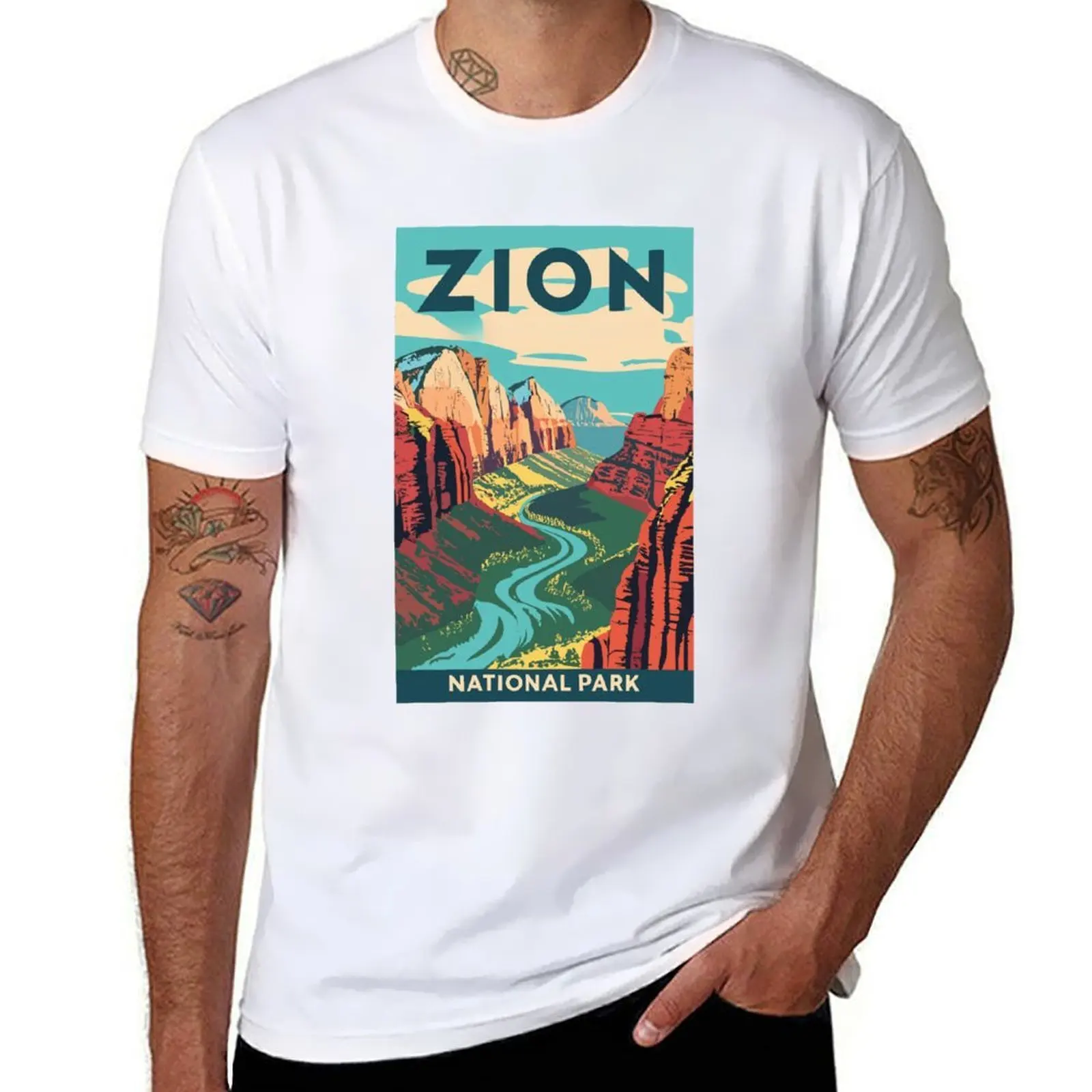 

A Vintage Travel Art of the Zion National Park - Utah - US T-Shirt funny t shirts cotton graphic t shirts for man T-Shirt