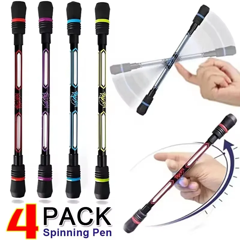 4pcs 0.5mm Spinning Ballpiont Pen for Stress Relief,Rolling Finger Rotating Black Pen,Brain Training Toy for Kids Adults Student
