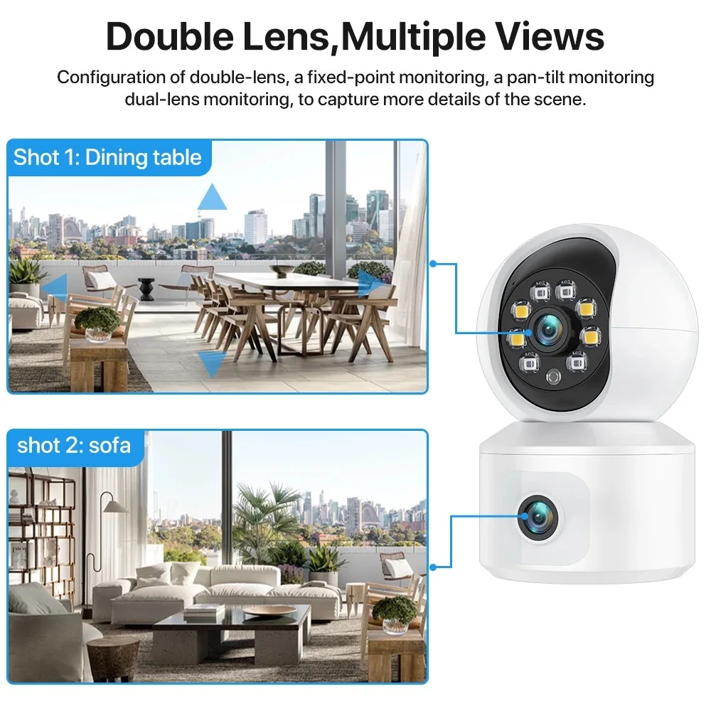 6MP iCsee APP Dual Lens Bluetooth 4x Zoom Wireless PTZ IP Dome Camera Full Color AI Humanoid Detection CCTV Baby Monitor