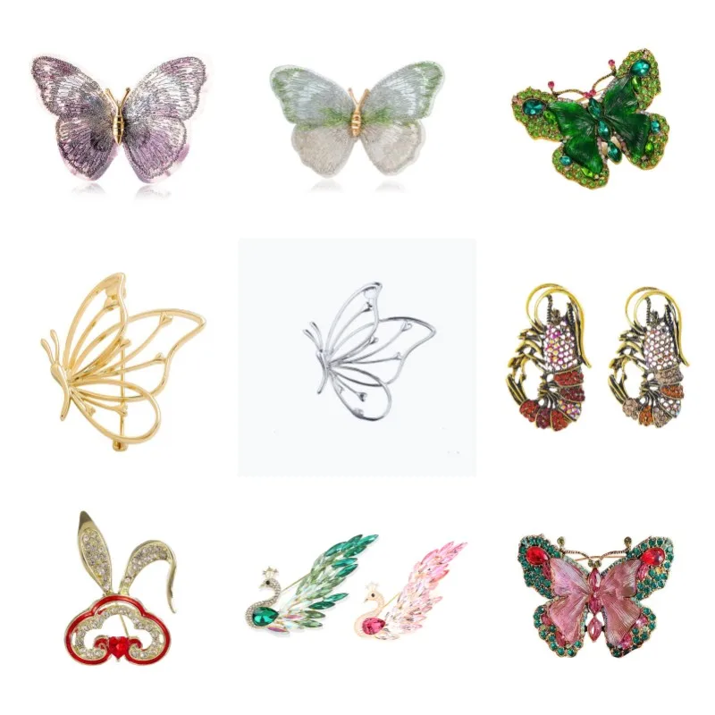 1pcs Vintage Luxury Crystal Butterfly Brooches For Women Girls Various Animal Brooches Clothing Pins Fashion Party Jewelry Gifts