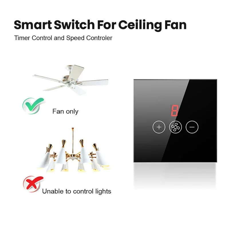 TNCE tuya Ceiling Fan Switch wifi EU/US, Intelligent Remote Timer And Speed Control, Smart Life app, Voice for Alexa Google Home