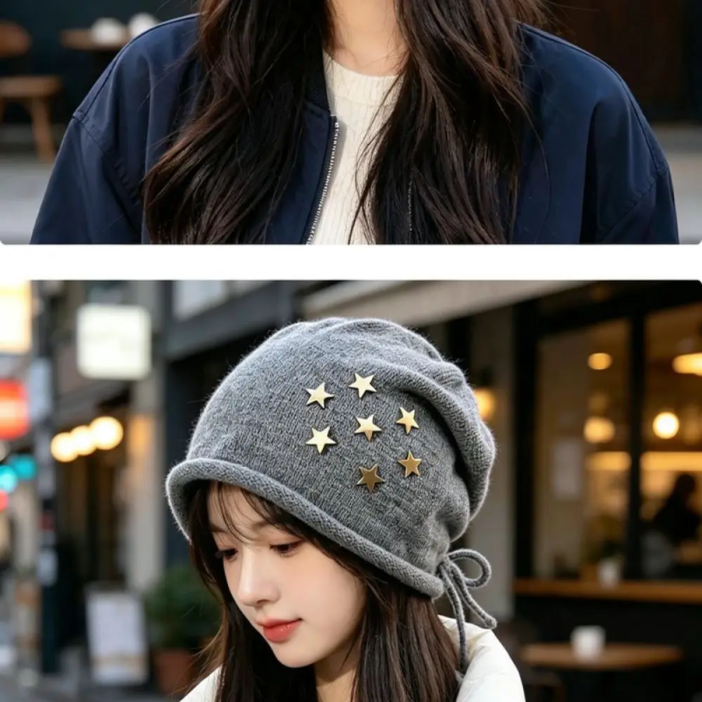 Korean Retro Style Beanie Hat Star Pattern Soft Knitted Cap Warm Winter Casual Slouchy Headwear For Men And Women