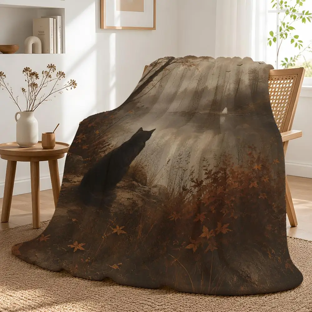 Vintage Autumn Halloween Ghost Clean Finish Flannel 240 GSM Flannel Bedside Soft Soft Touch Eye Catching Throw