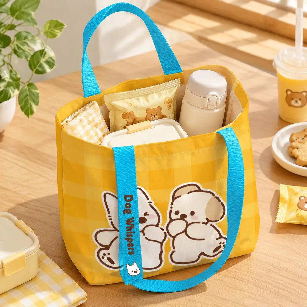 Durable Cute Puppy Print Canvas Bag Large Capacity Lightweight Tote Bag Reusable Versatile Lunch Bag Women's Accessories