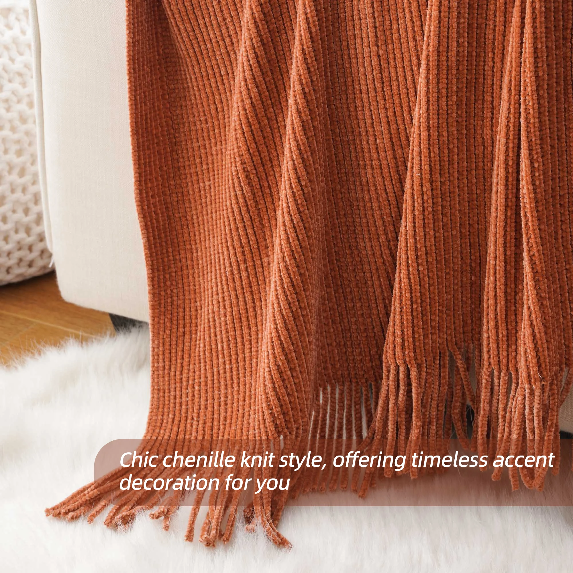 Battilo Chenille Knit Blankets with Tassels Caramel Plaid Throw Blanket for Bed Couch Decorative Sofa Blanket Bedroom Fall Decor