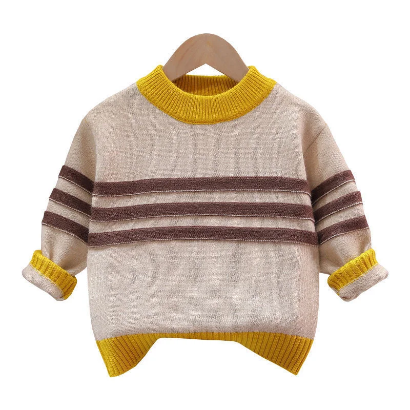 Boys Woolen Sweater Crochet Cotton Windbreak 2023 Stripe Thicken Autumn Winter Pullover High Quality Children\'s Clothing