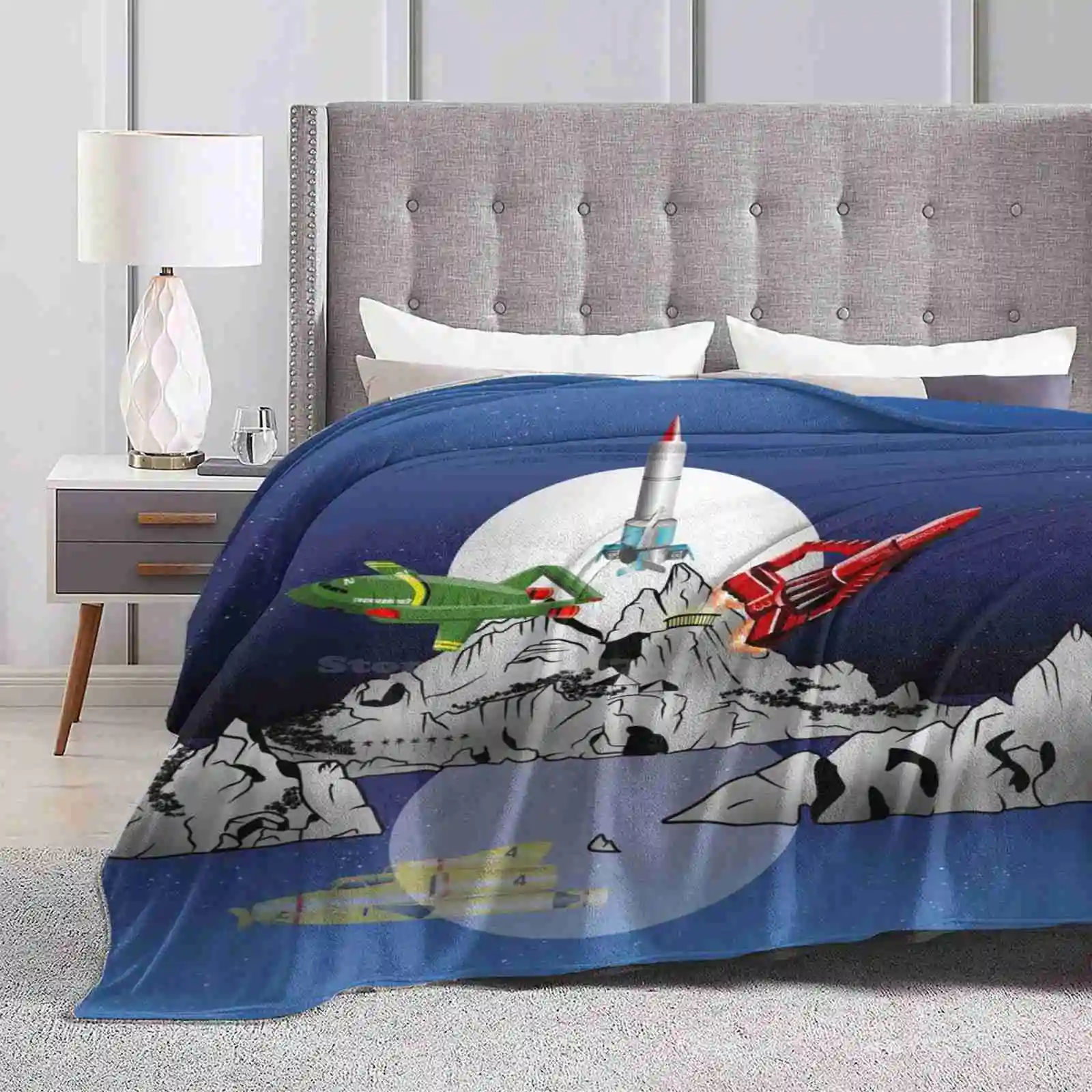 Tracy Island New Selling Custom Print Flannel Soft Blanket 1 2 3 4 Tb1 Tb2 Tb3 Tb4 Tracy Island Island Full Moon International