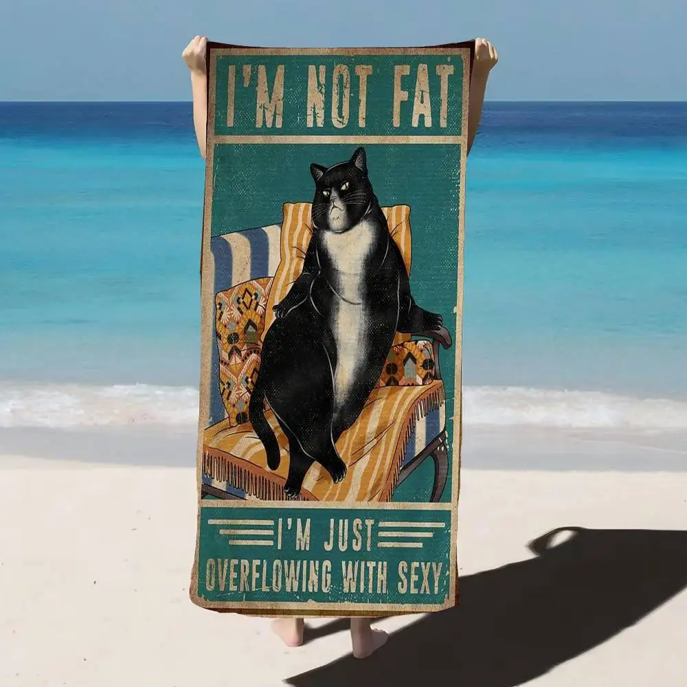 Black Cat Smoking A Cigarette Vintage Microfiber Printed Beach Towel Mountain Climbing Yoga Beach Running Absorbent Soft Towel