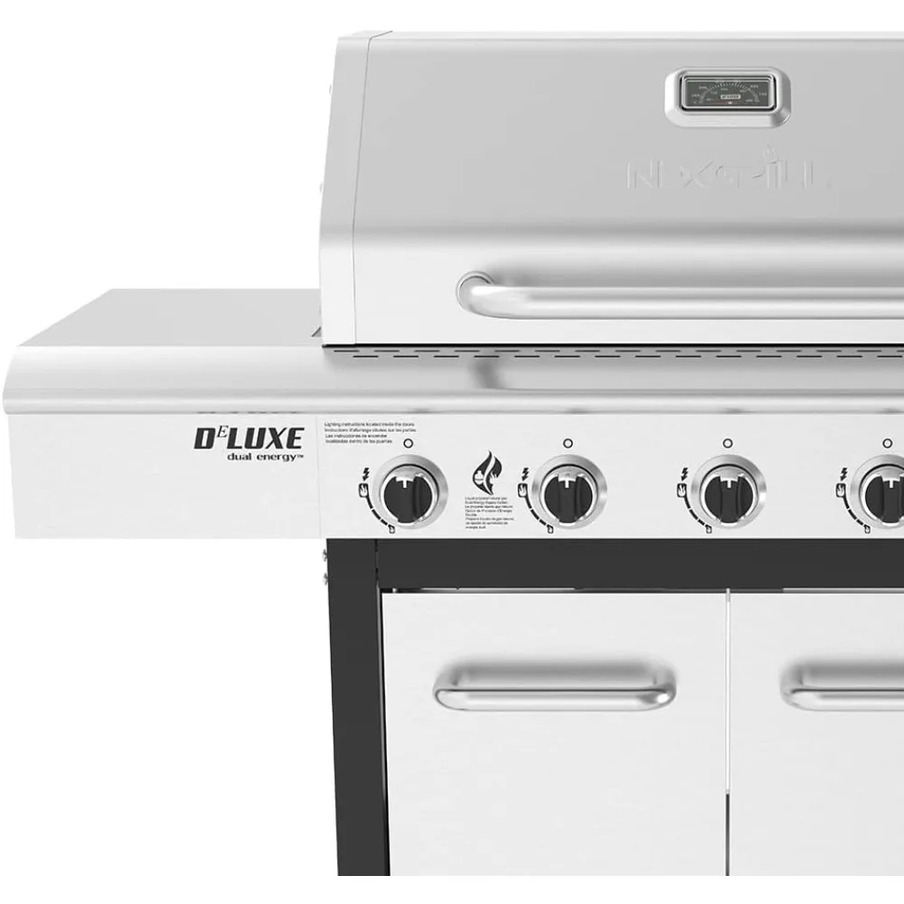 Deluxe 5-Burner Propane Barbecue Gas Grill with Side Table and Ceramic Searing Side Burner,