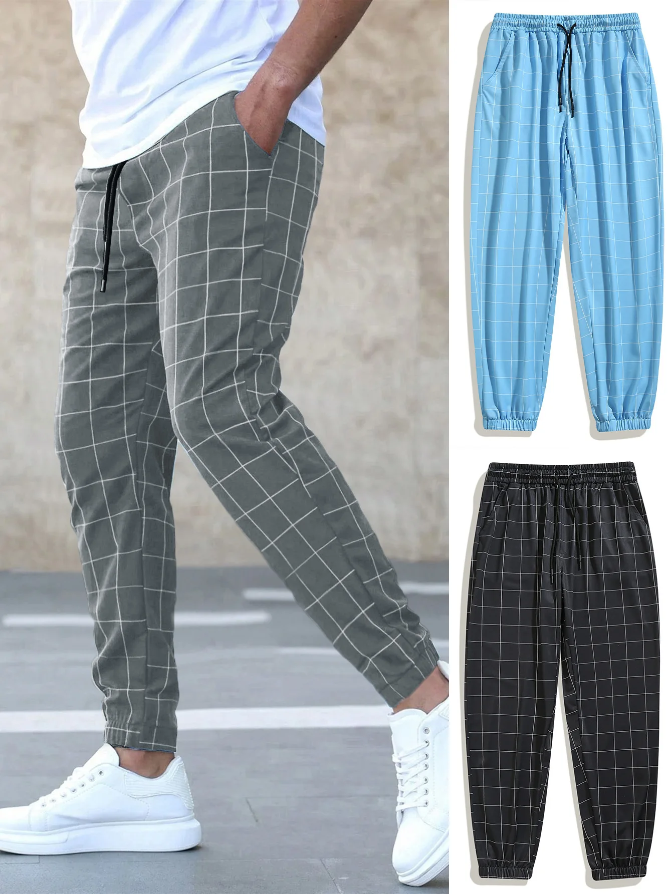 

New Spring And Autumn Men's Sporty Casual Quick-drying Checkered Trousers Comfortable Solid Color Casual Trousers For Men