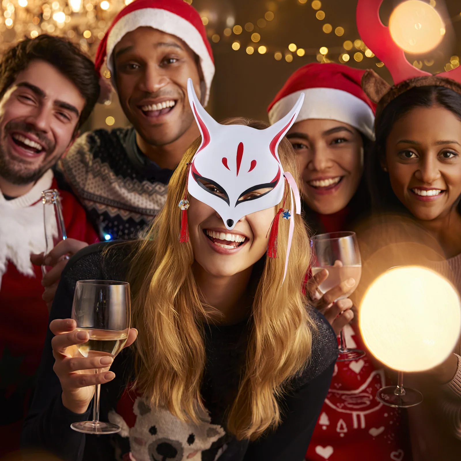 قناع الثعلب التأثيري على الطراز الياباني، إكسسوارات تنكرية لحفلات الهالوين، قناع الثعلب، أقنعة تنكرية #3