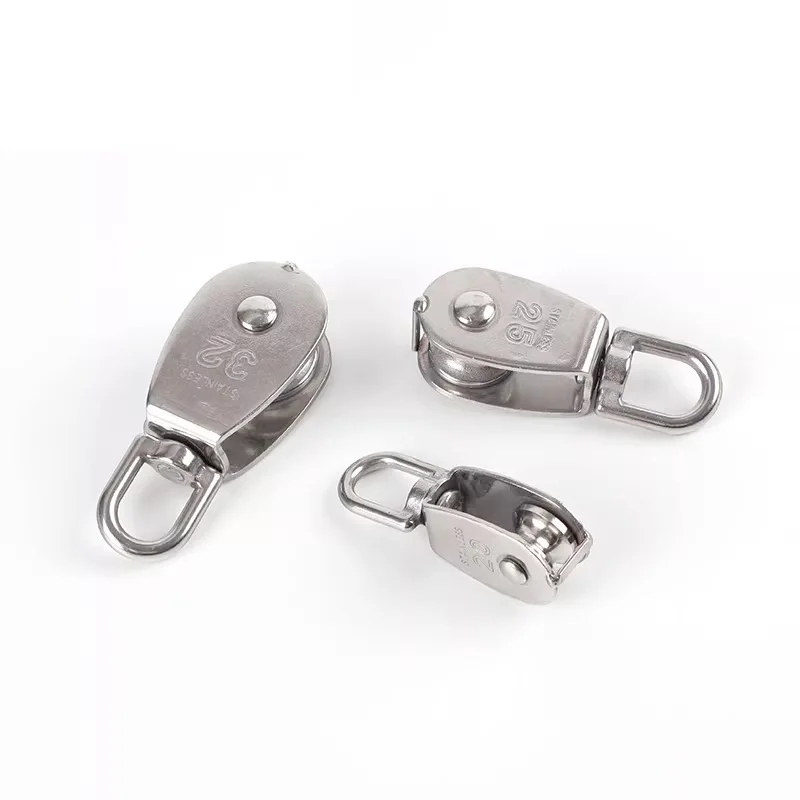 Stainless Steel Wire Rope Crane Pulley Block Lifting Crane Swivel Hook Single Pulley Block for Hanging Wire Towing Wheel