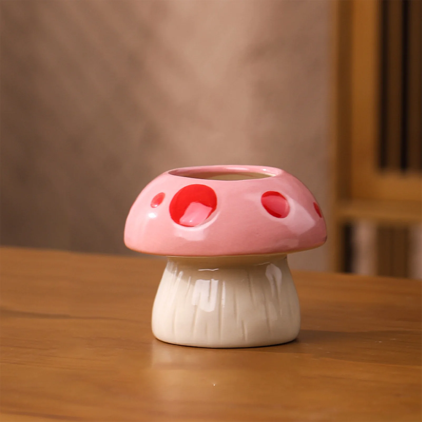 Creative Ceramic Vase Cute Mushroom Shaped Hydroponic Vases Ins Ornaments Cartoon Planter Pen Holder for Desktop Decoration