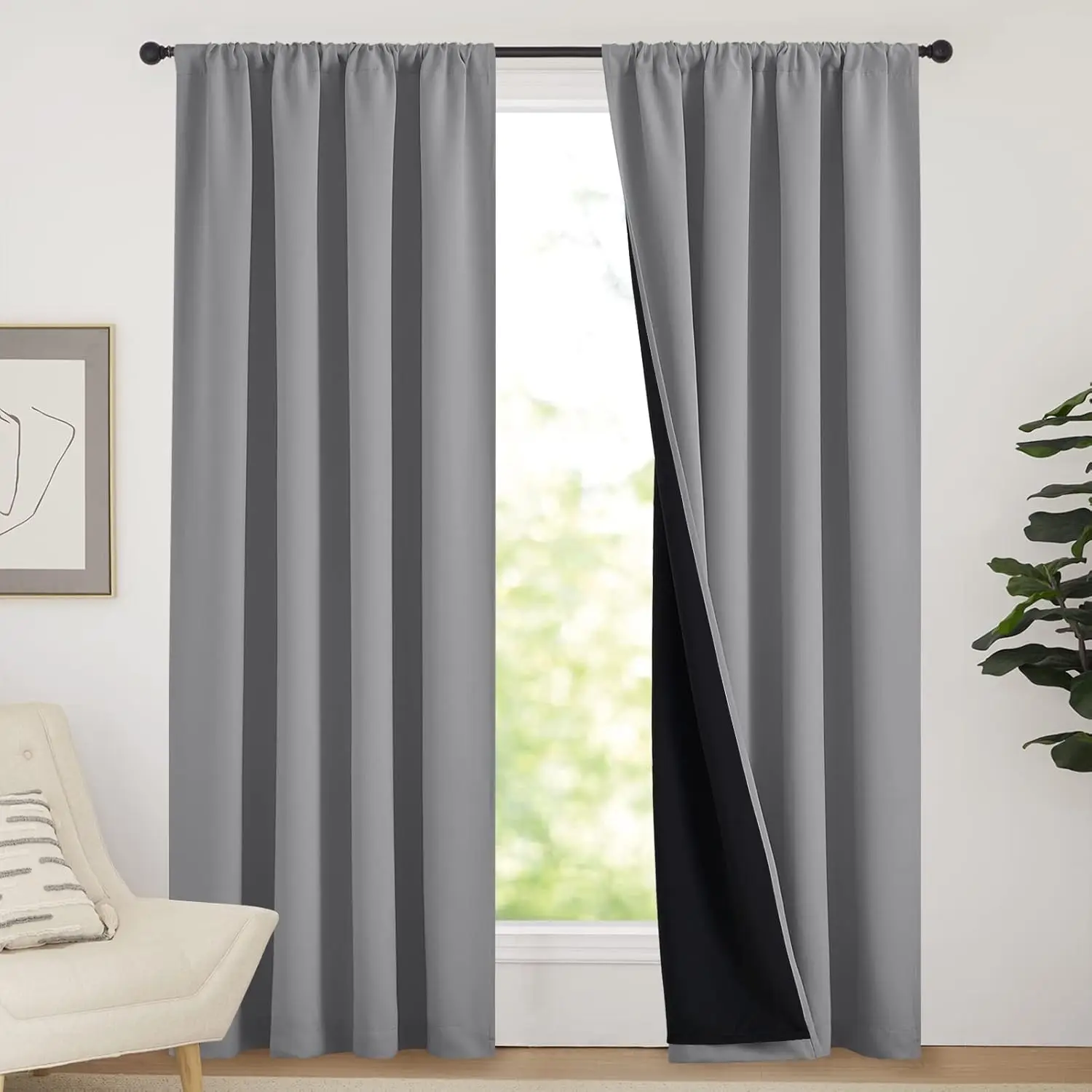 1 Stück 100% Verdunkelungsvorhang mit Stangeneinschub, Vorhänge für Wohnzimmer, Schlafzimmer, Küche, Fenstervorhang, Gardinen im Wohnzimmer