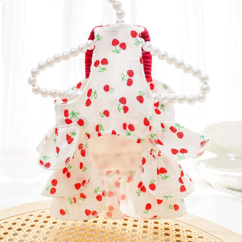 Cherry Dog Dress Summer Suspenders Vest Cotton Pet Skirt Chihuahua Bichon Yorkie Dog Princess Costume Dog Clothes for Large Dogs