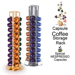 40 Pod Gold Coffee Capsules Nespresso Coffee Pods Holder Rotating Rack Coffee Capsule Stand Storage Shelve Organization Holder