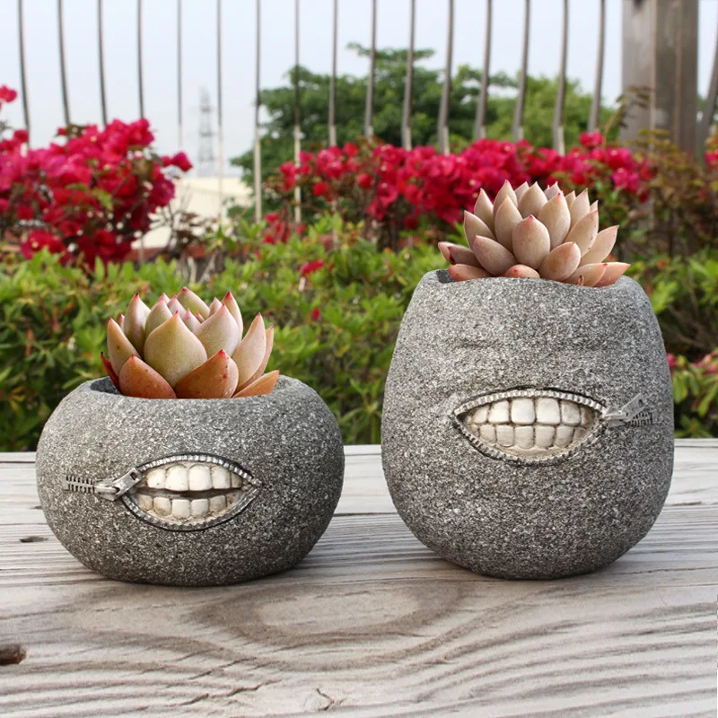 Decorative Desktop Ornaments with Resin Zipper Teeth, Flower Pot, Home Decorations, Charmings, Succulents Planter, 2 PCs/Set