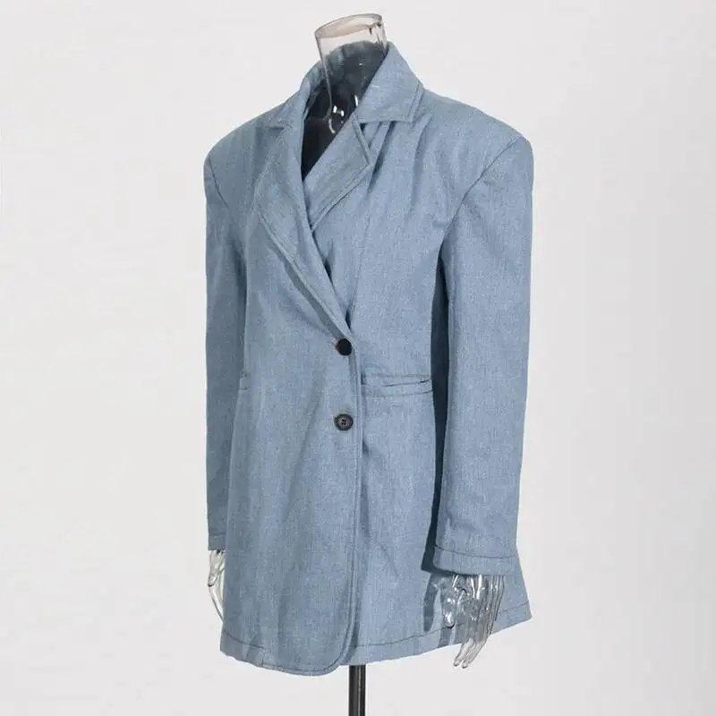 ANJY Autumn Winter Women Fashion Temperament Denim Blazers High-End Office Lady Two-button Design Versatile Casual Jacket A11591