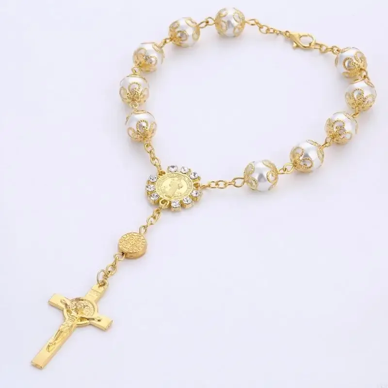 One Decade Auto Rosary Beads Catholic Bracelet Saint Benedict Crucifix Divine Mercy Gift for Women Men