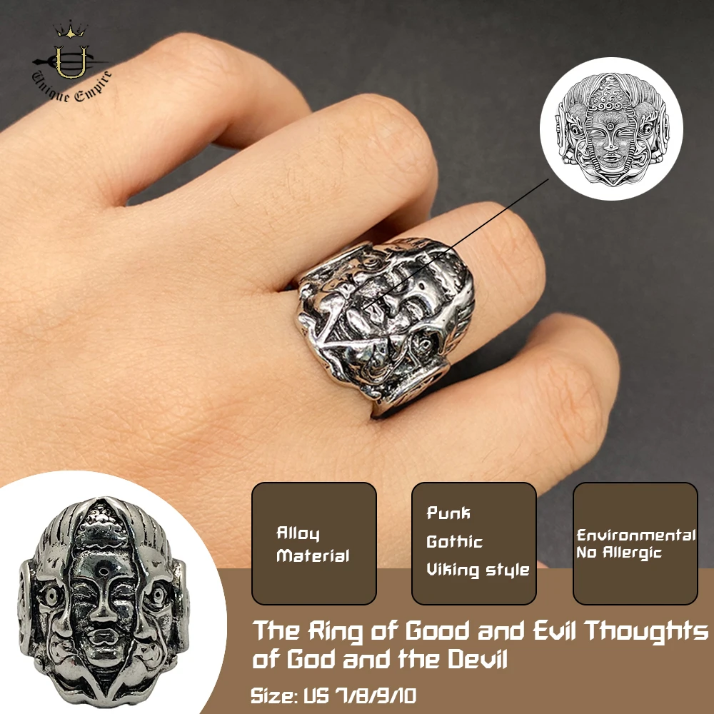 

Halloween Gothic Ring for Men Unique God Devil Conflict Jewelry Vintage Evil Good Symbol Punk Occult Fashion Gift