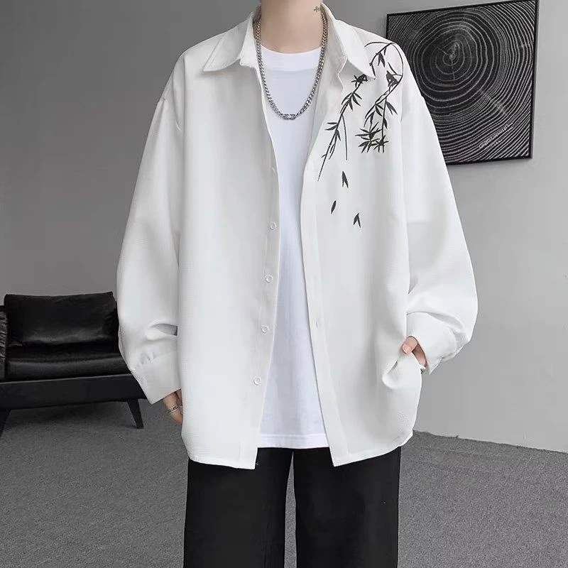 

Large Size 300 Pou New Chinese Sle White Casual irt Thin ort Sve Men's Outerwear Breathable Comfortable Autumn Fa...