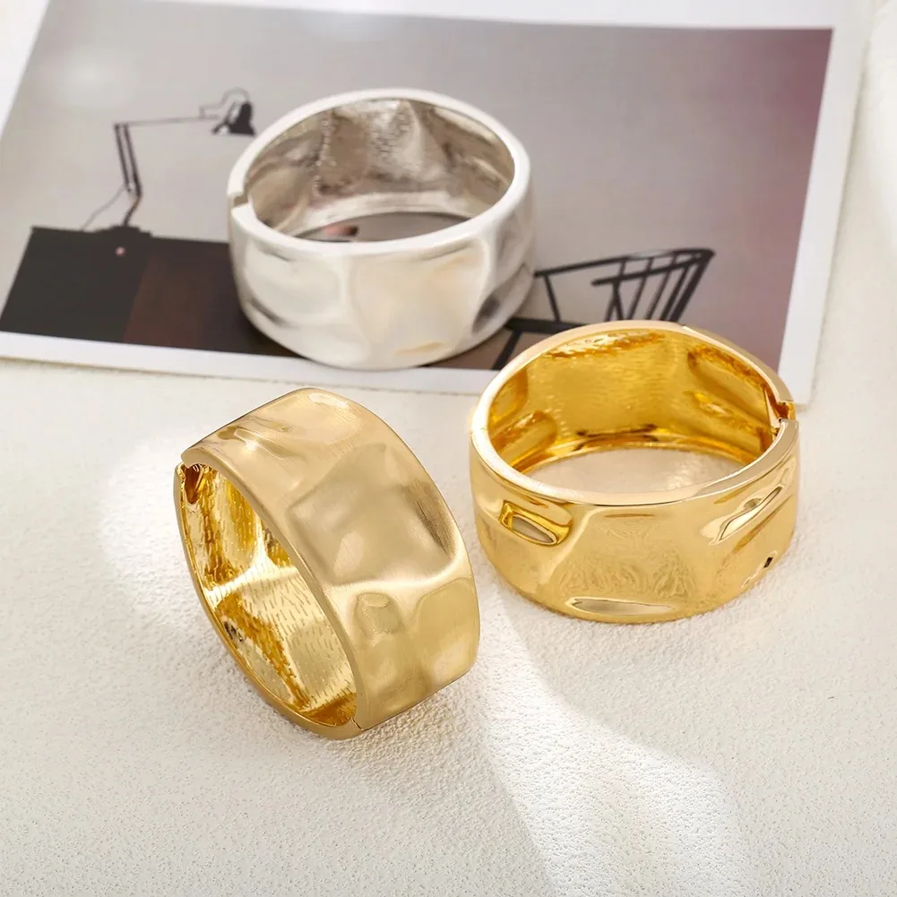 

Women's no fading concave and convex shape gold color bracelet fashionable wide edge eco-friendly suitable for daily commuting
