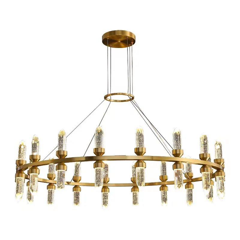 

WP Modern Copper Crystal Chandelier Creative Golden Hanging Lamp Dining Hall Kitchen Round Pendant Lamp Living Room Main Light