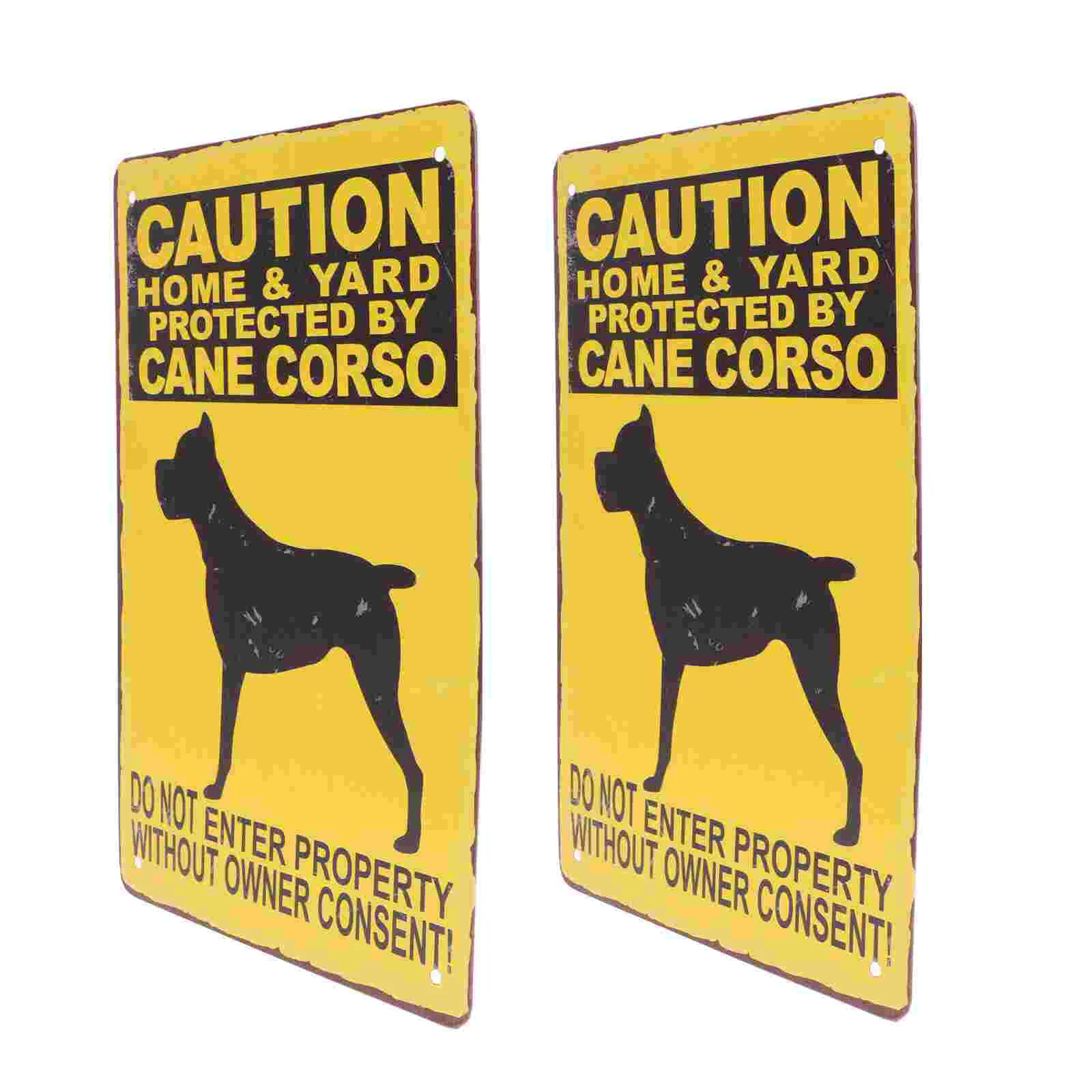 2 PCS Garden Warning Sign Lawn Decor Iron Painting Metal Vintage Signs for Yard Dog Cane