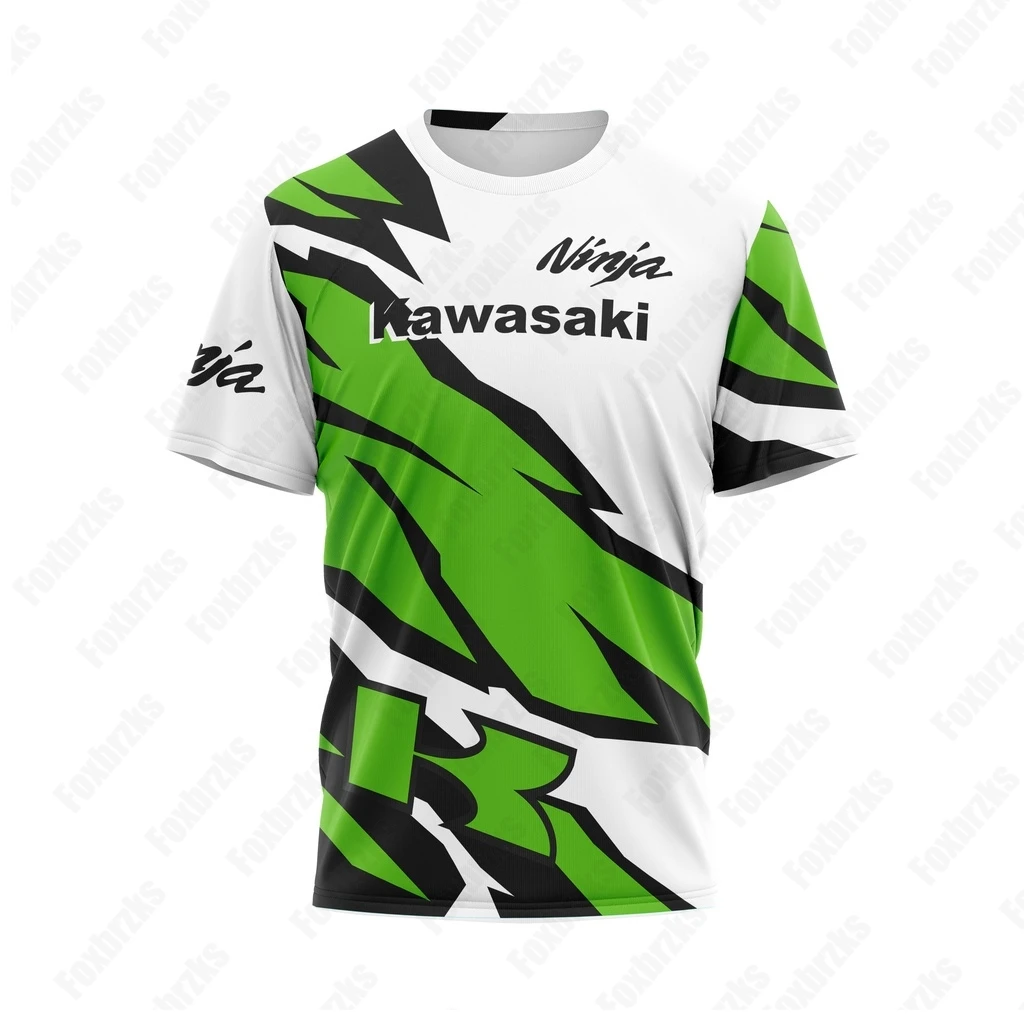 24/25 Sommer Männer Kawasaki Motorrad schnell trocknende T-Shirt Lokomotive lässig atmungsaktiv O-Neck Renn anzug Kinder/Erwachsene Training Top