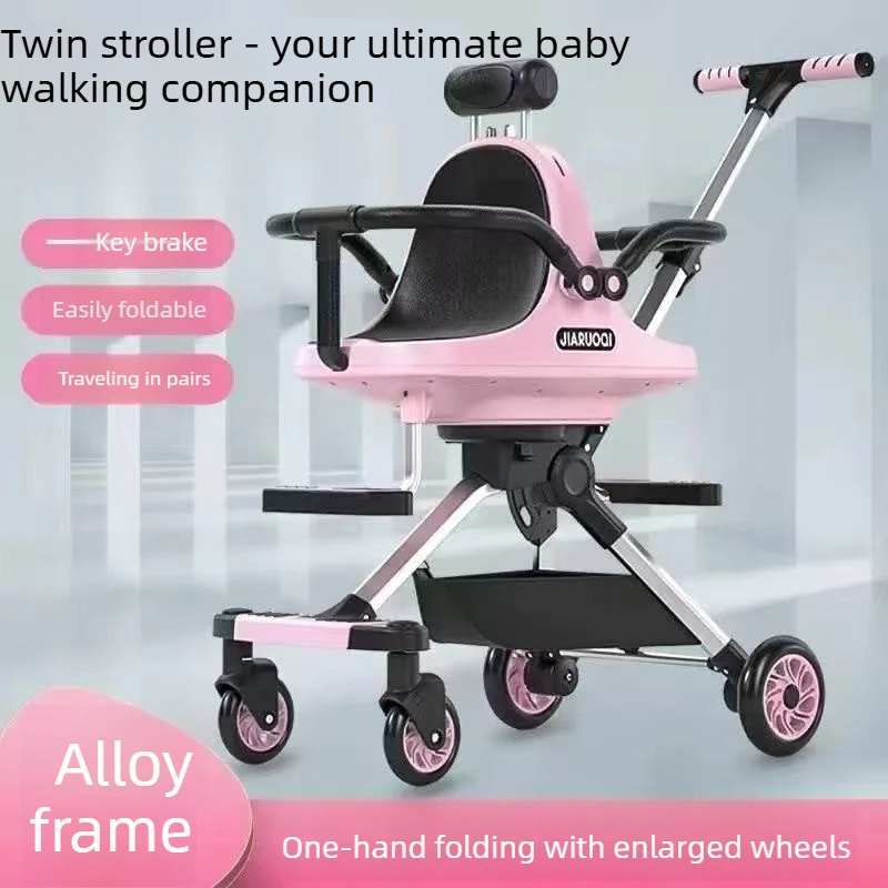 

Twin Baby Stroller with Detachable Sun Canopy High Landscape Aluminum Frame and One Click Folding Travel Design