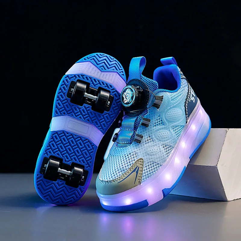夏スケート靴子供のローラースケート靴-4-輪充電ライトスケート靴フライングローラースポーツスピードホイールスニーカー