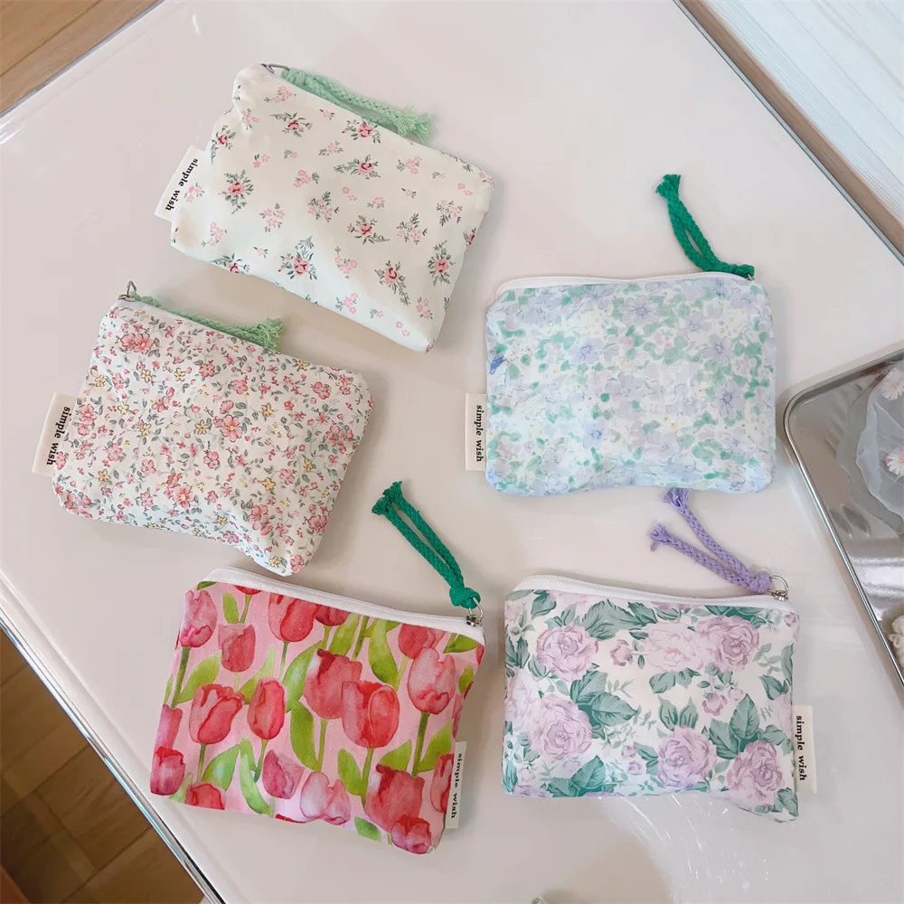 Cute Flower Printing Coin Purses Women Credit Card Holder Mini Wallet Coin Pouch Clutch Key Coin Money Bags for Girls