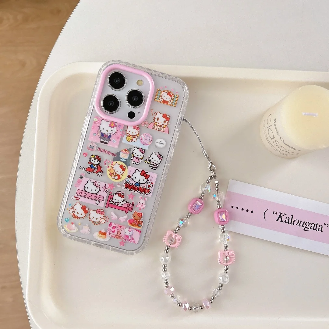 

Japan Korea Ins Hello Kitty Cat Lovely Funny Stickers Phone Case For iPhone 16 15 14 13 Pro Max Plus Y2K Anti Fall Shell﻿