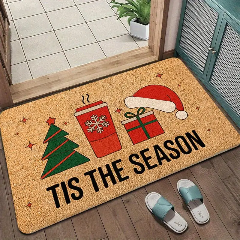 VIKAMA Santa Claus Christmas Doormat Non Slip Soft Washable Holiday Floor Mat For Front Door Entrance Hallway Home Decor