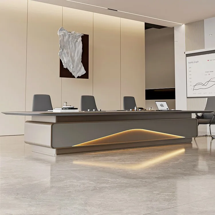 High end large conference table, minimalist modern conference room, chair combination negotiation meeting