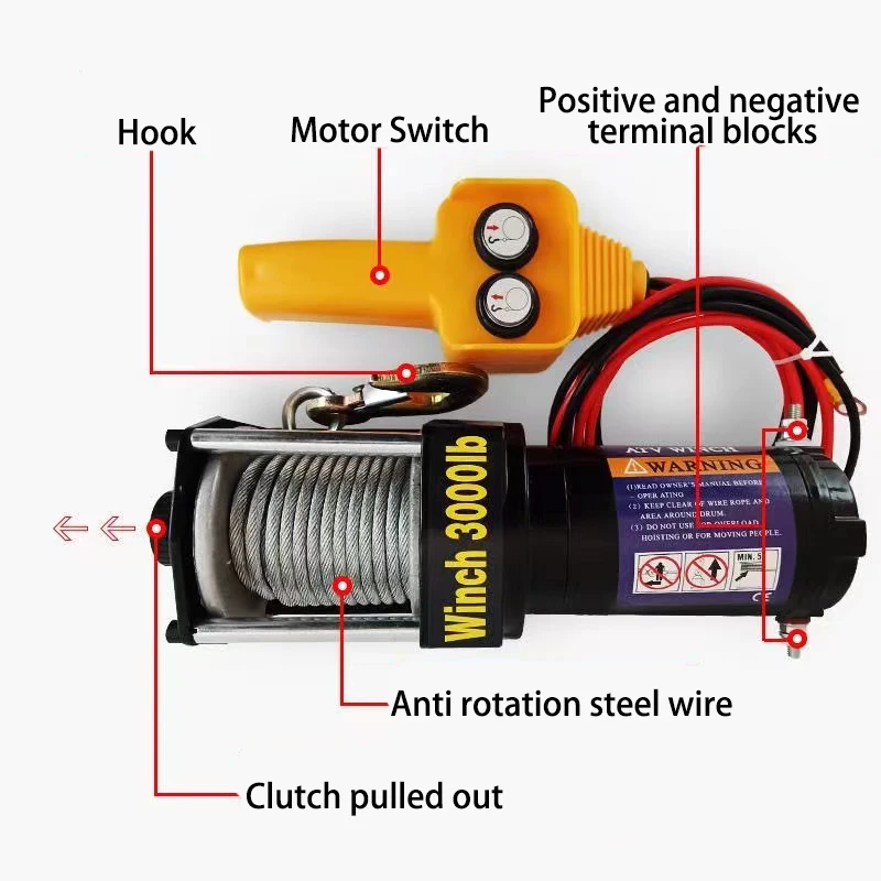 3500lbs/4000lbs/4500lbs Car Mounted Small Crane Electric Hoist 12v/24v Off-road Vehicle Traction Self Rescue Trailer Winch Hoist